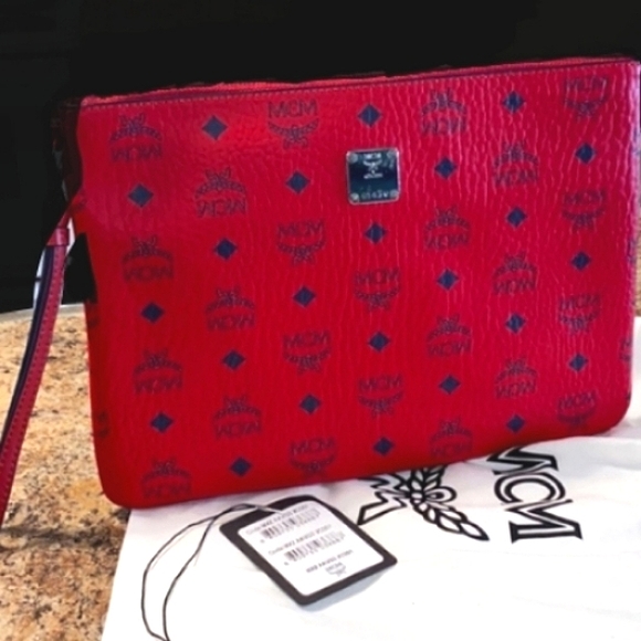 MCM Red Clutch with Black Accents